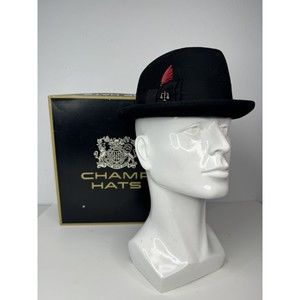 Vtg Champ Hat Men's Hat Fedora Black Band Felt Ka… - image 1